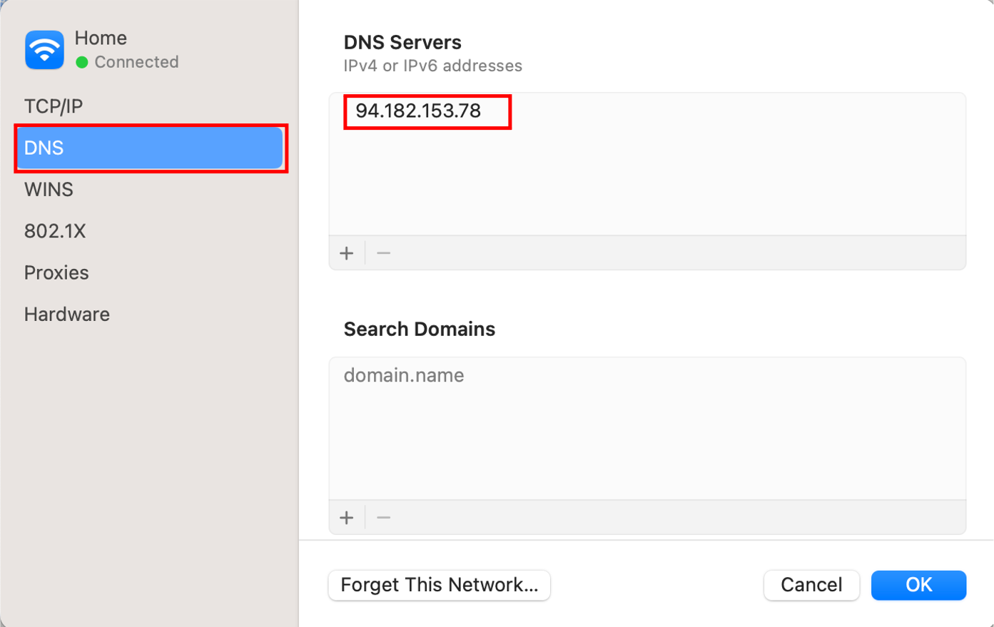 DNS configuration MacBook